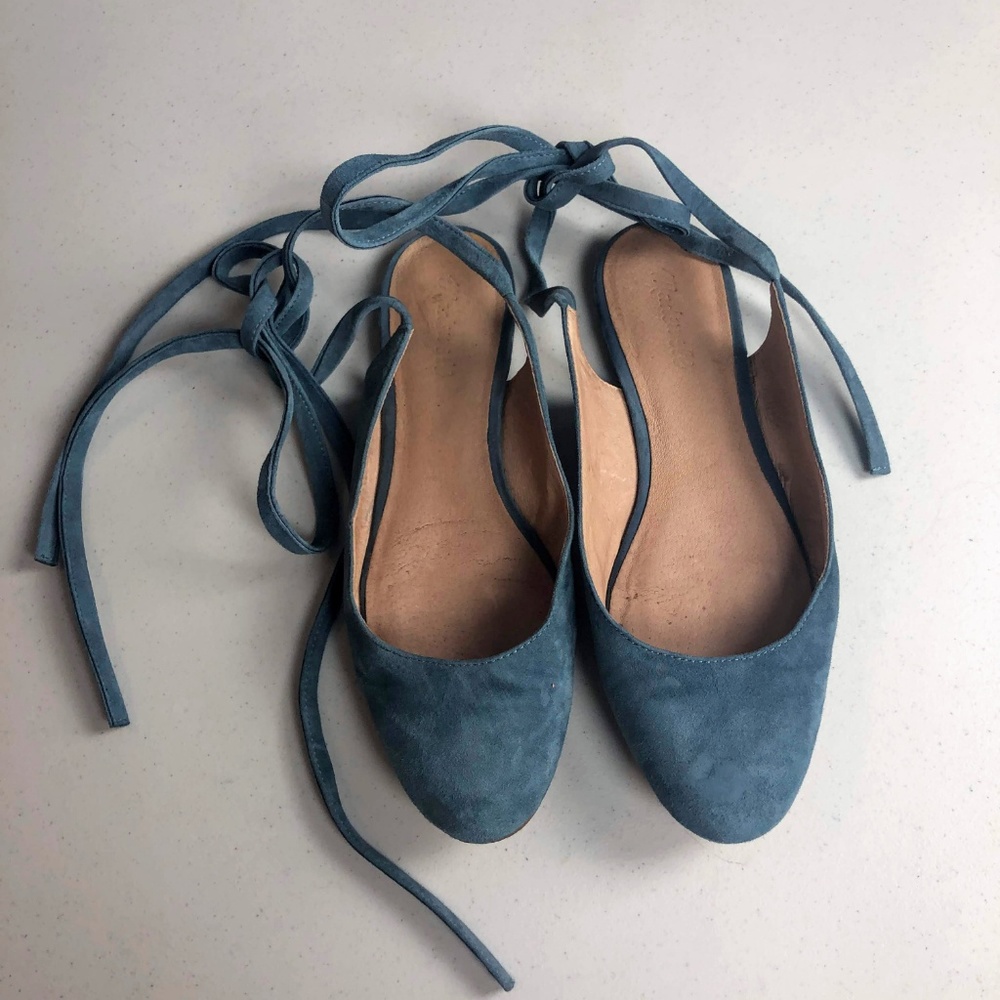 Madewell The April Blue Suede Lace-Up Ballet Flats - Picture 3 of 8
